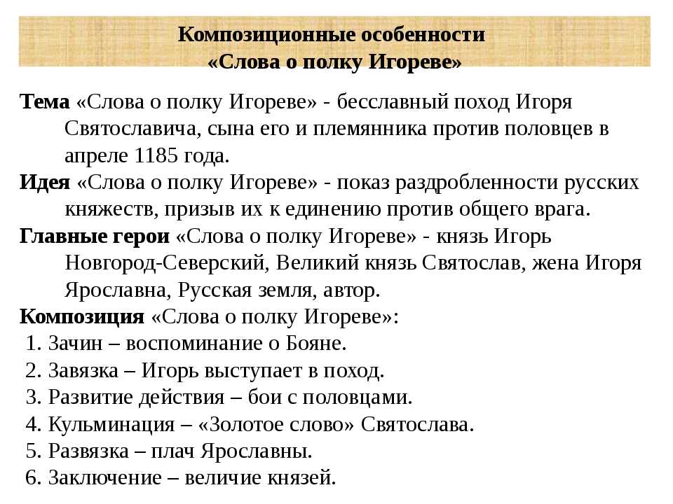 Анализ «слово о полку игореве»